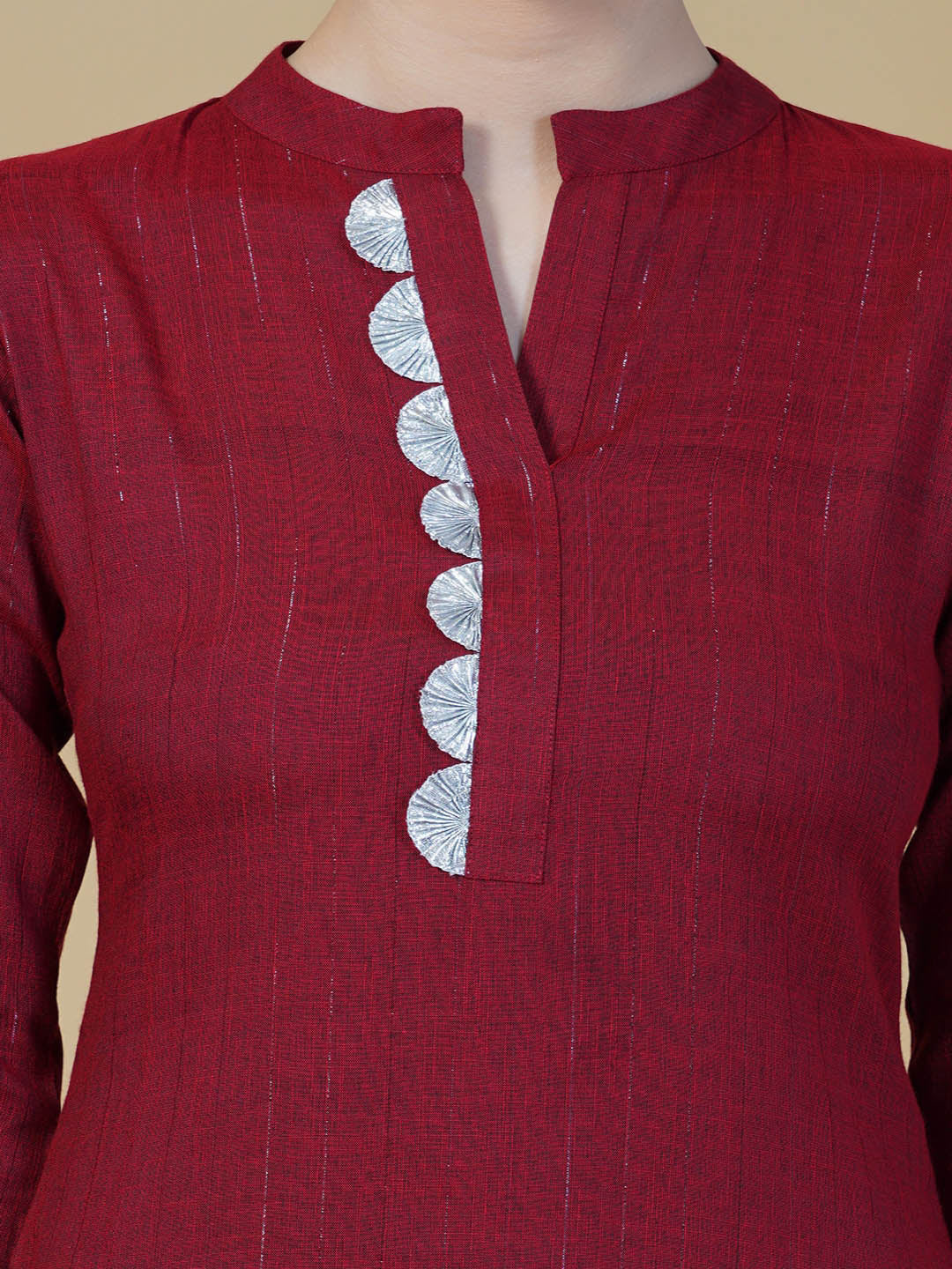 Maroon Cotton Straight Kurta Pant Set