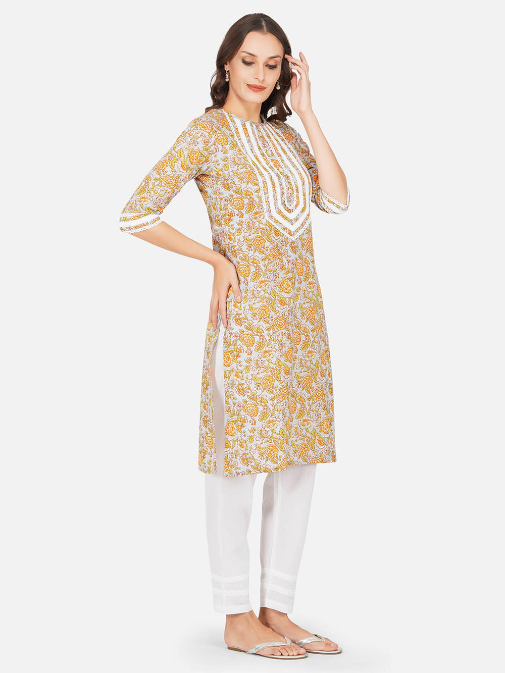 Yellow Cotton Hand Block Print Kurta Set