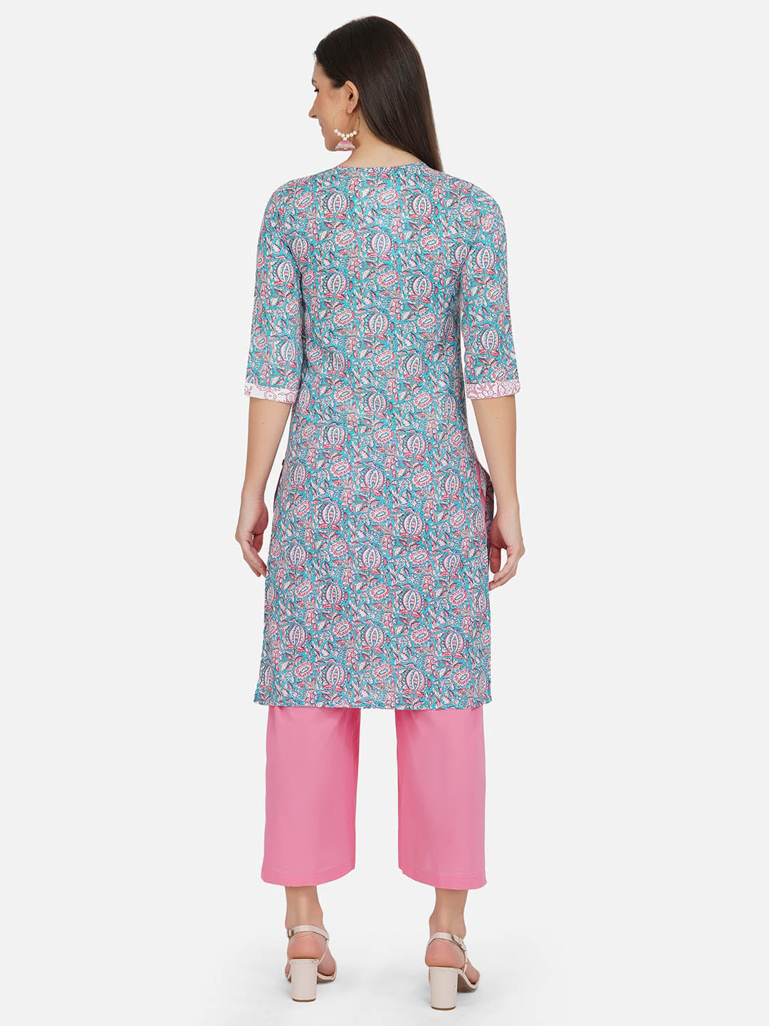 Cotton Blue Printed Kurta Set