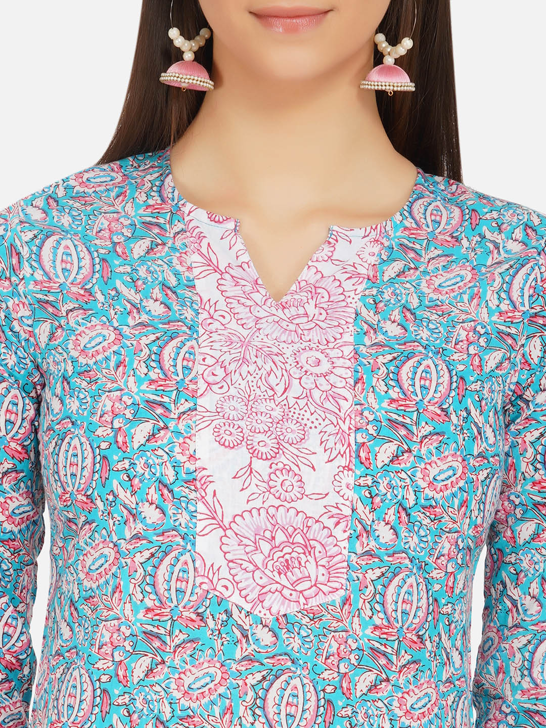 Cotton Blue Printed Kurta Set