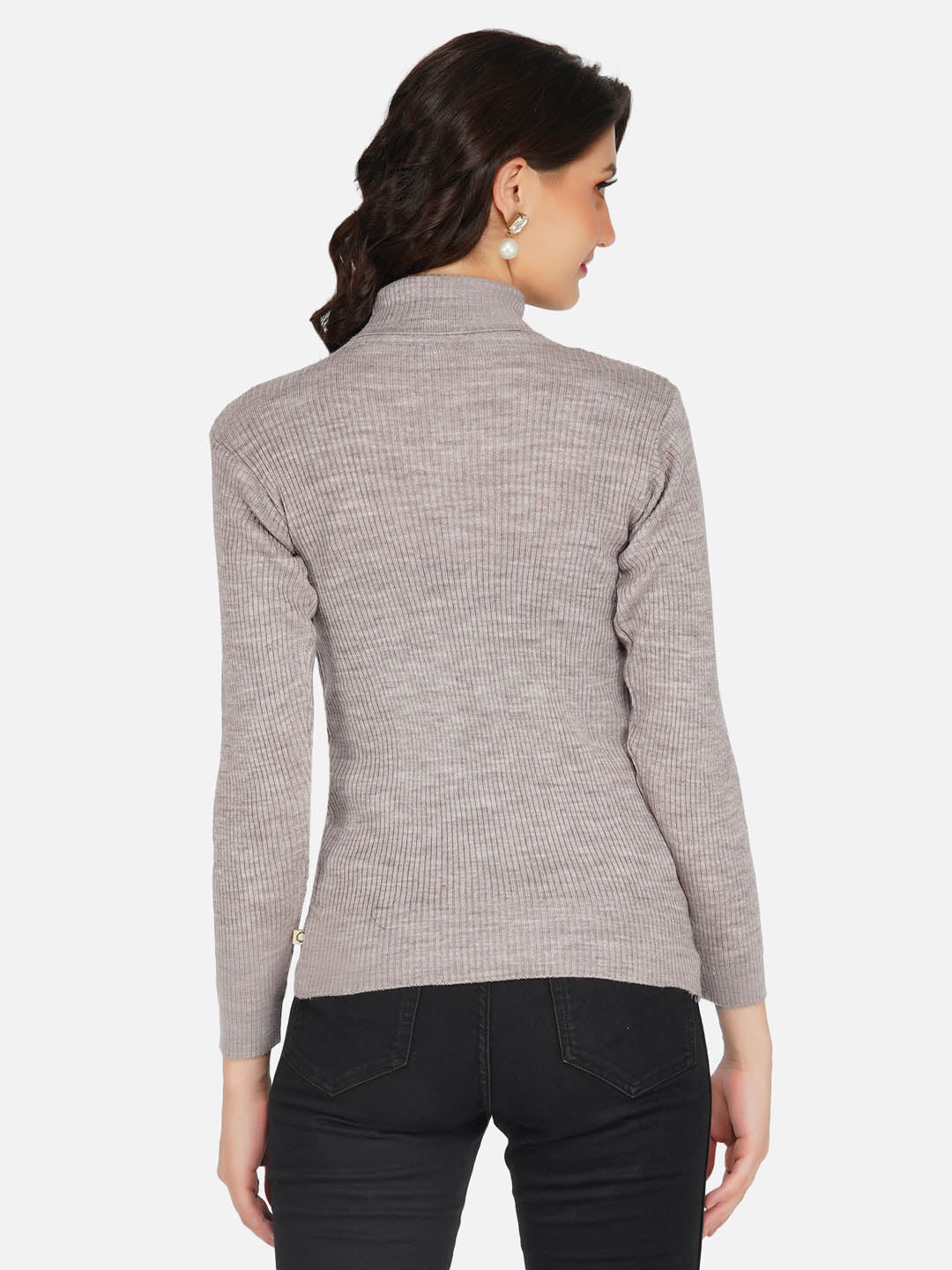 Grey Cable Design High Neck Knitted Sweater