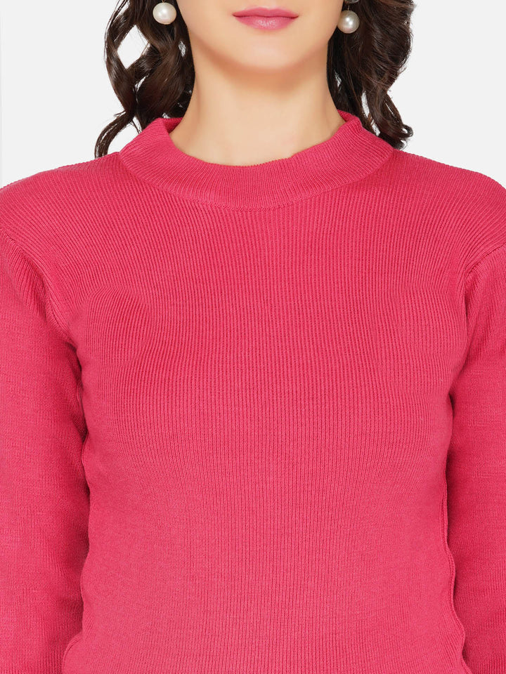 Hot Pink Round Neck Knitted Sweater