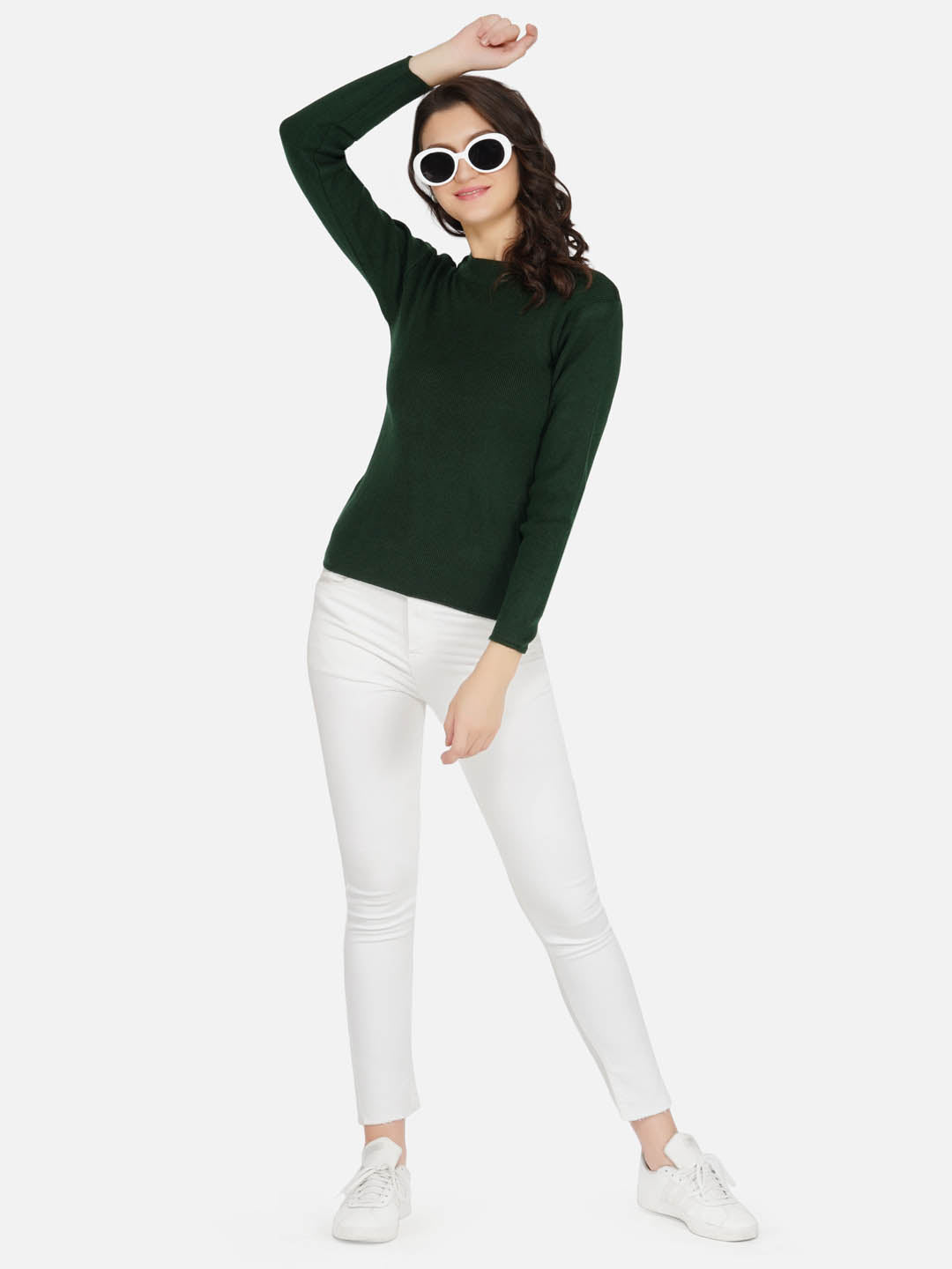 Olive Round Neck Knitted Sweater