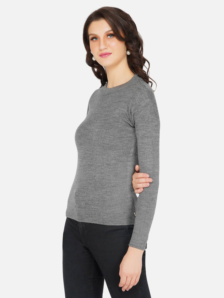 Grey Round Neck Knitted Sweater