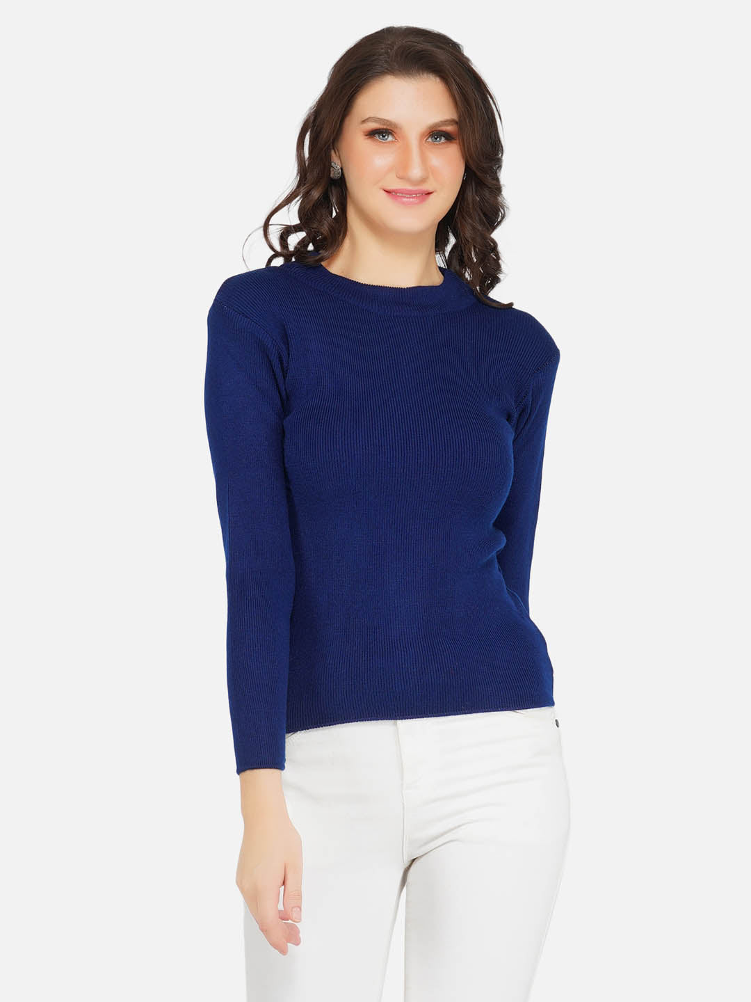 Blue Round Neck Knitted Sweater