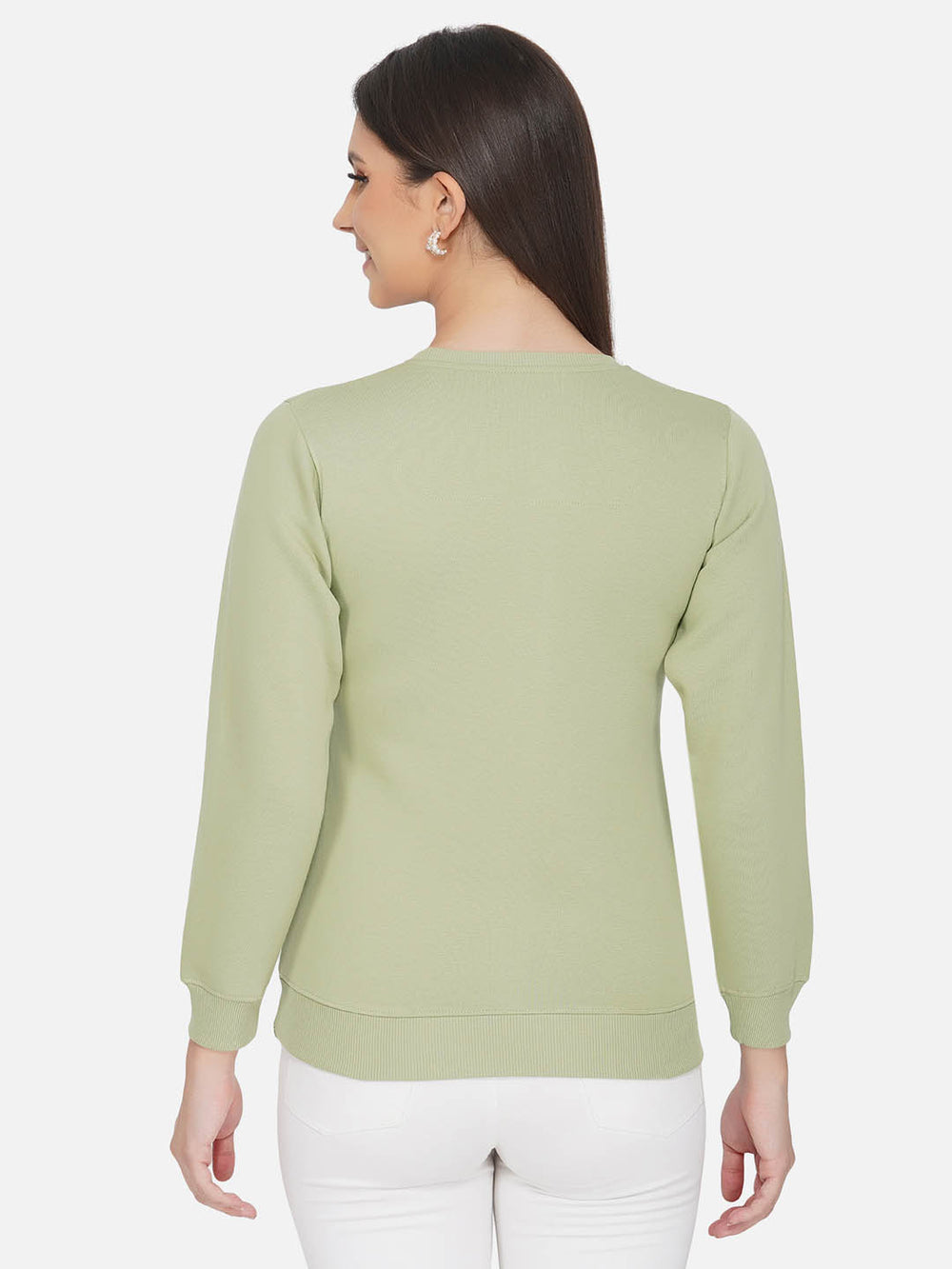 Olive Green Printed Fleece Sweatshirt