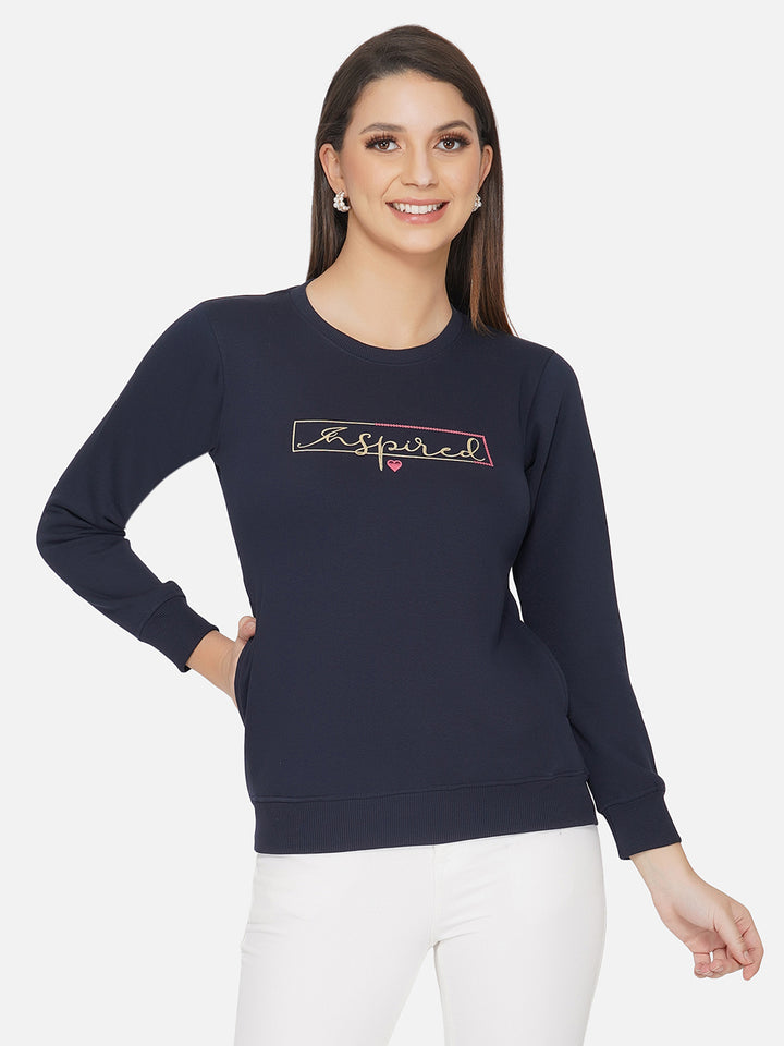 Navy Printed Fleece Sweatshirt