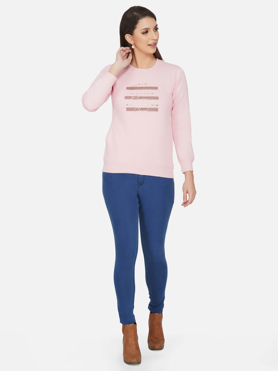 Baby Pink Winter Printed Fleece Sweatshirt
