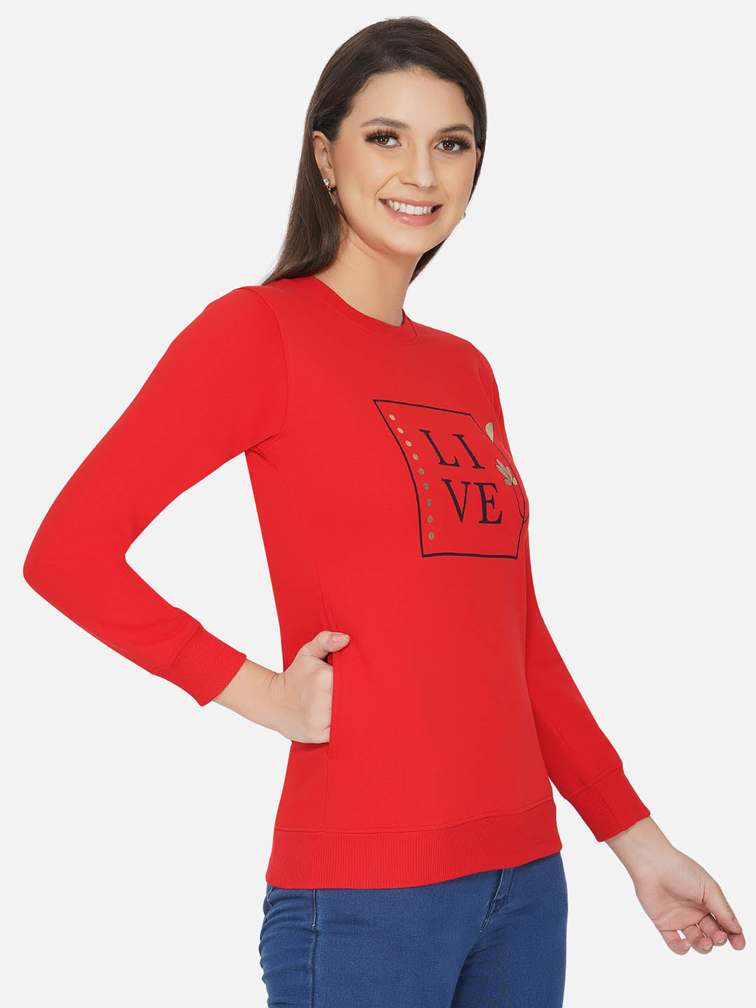 Red Winter Printed Fleece Sweatshirt