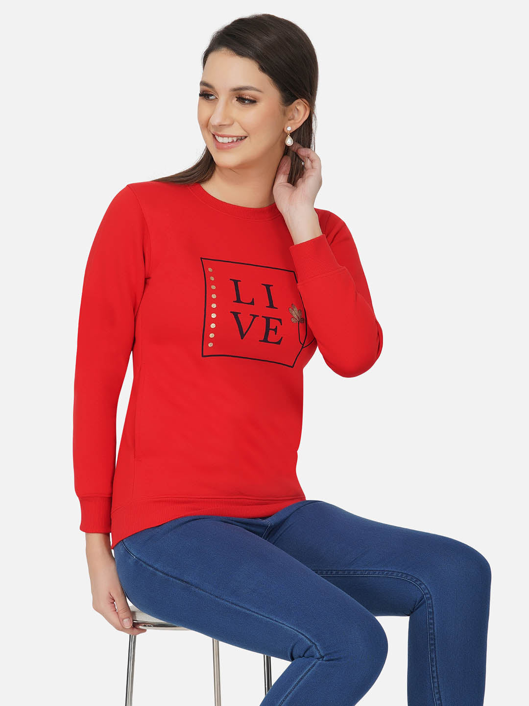 Red Winter Printed Fleece Sweatshirt