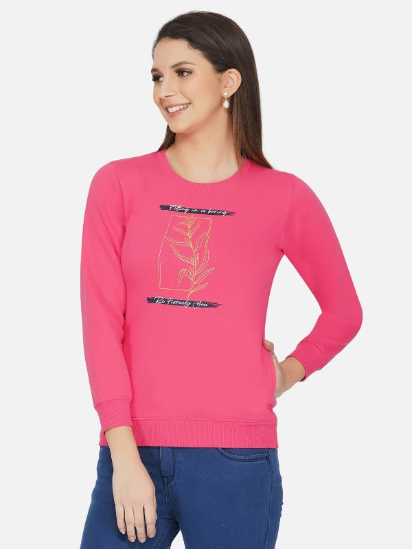 Pink Winter Printed Fleece Sweatshirt