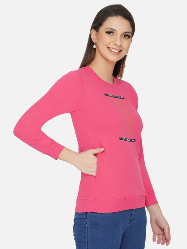 Pink Winter Printed Fleece Sweatshirt