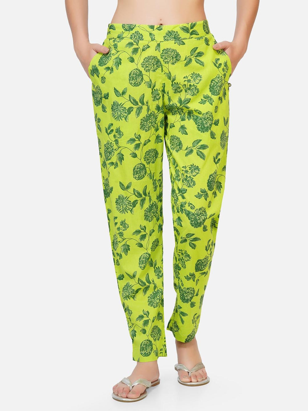 Green Printed Tapered Pants Only