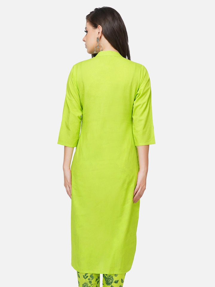 Green Solid Front Placket Kurta Only