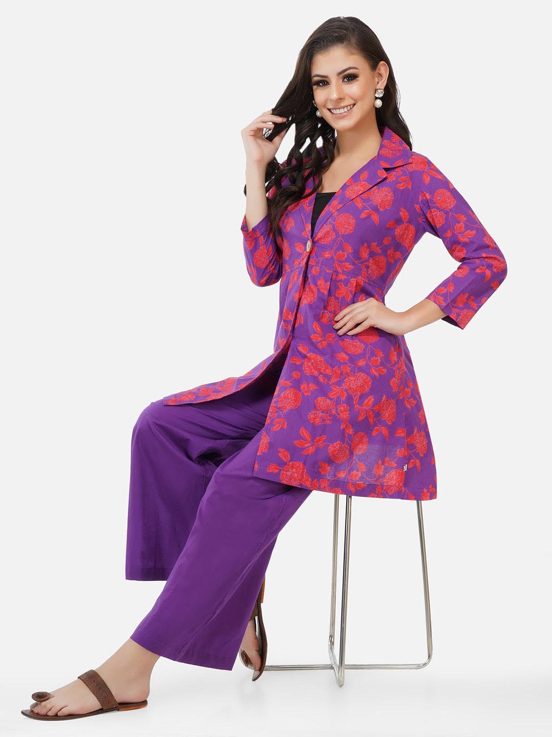 Purple Printed Jacket Style Tunic Only