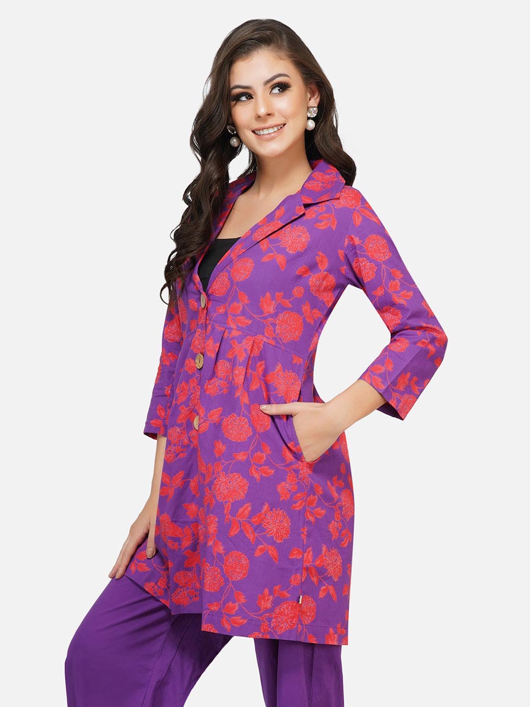 Purple Printed Jacket Style Tunic Only