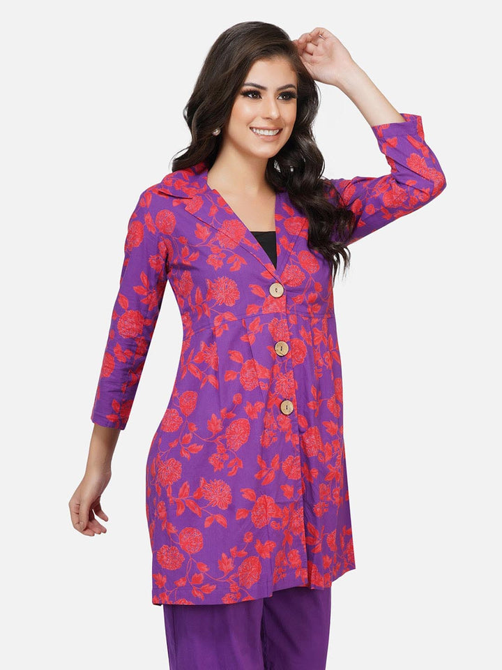 Purple Printed Jacket Style Tunic Only