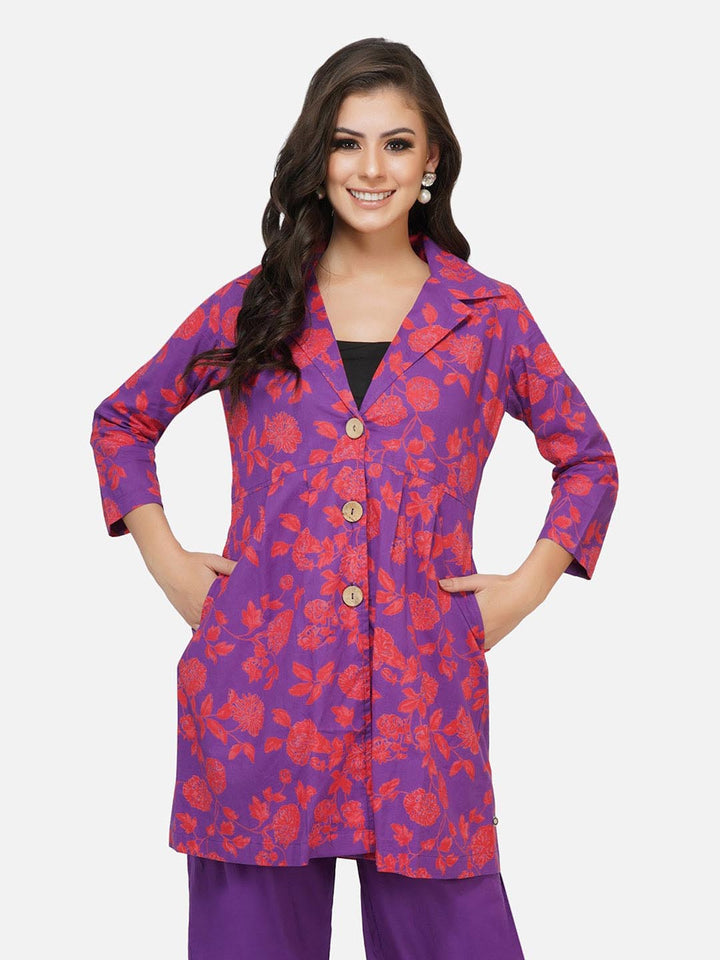 Purple Printed Jacket Style Tunic Only