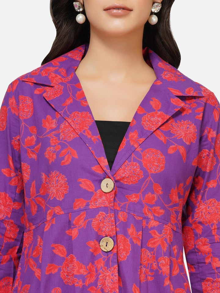 Purple Printed Jacket Style Tunic Only