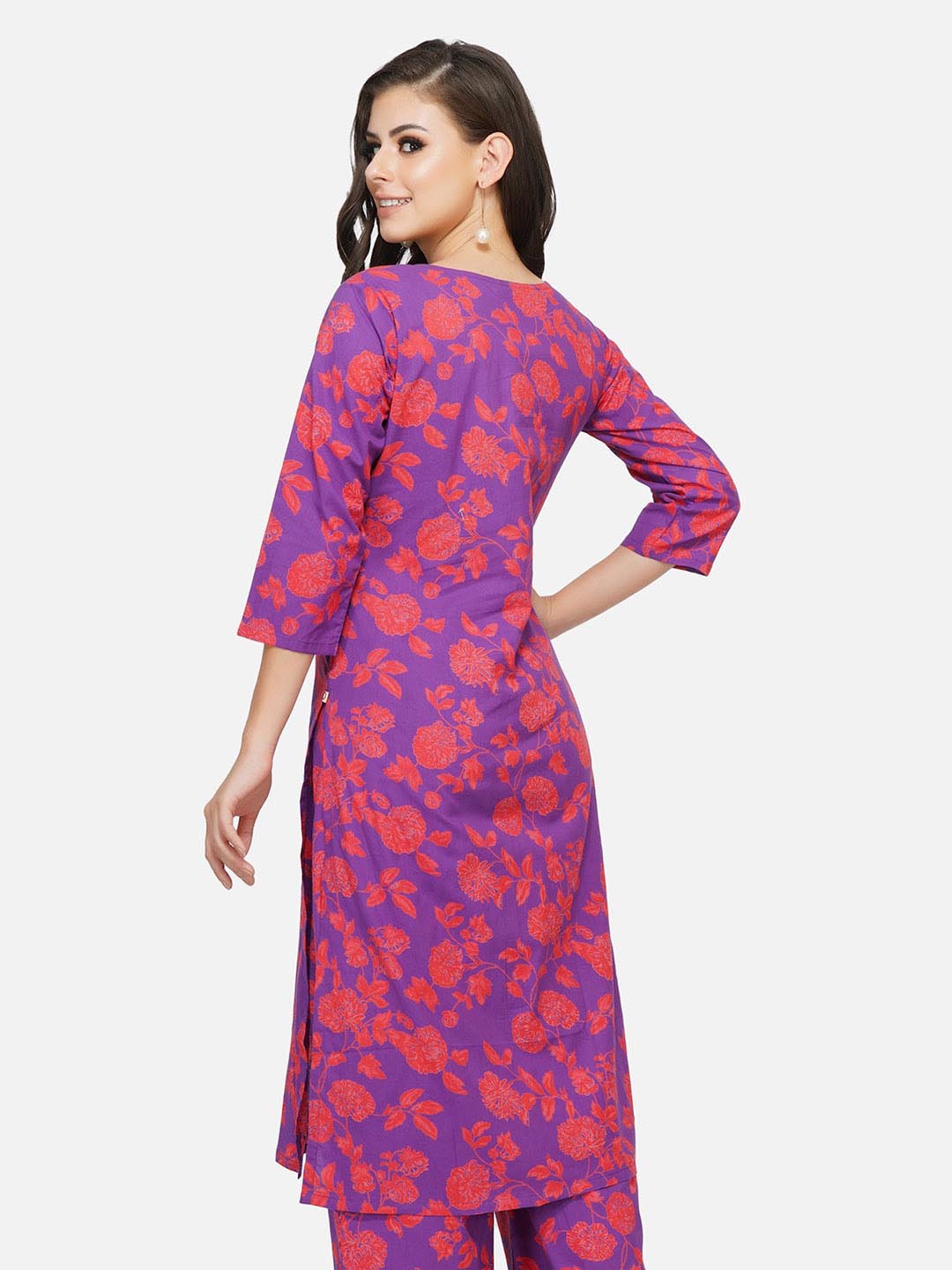 Purple Printed Straight Kurta Only