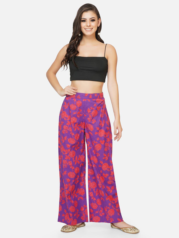 Purple Printed Straight Pants Only