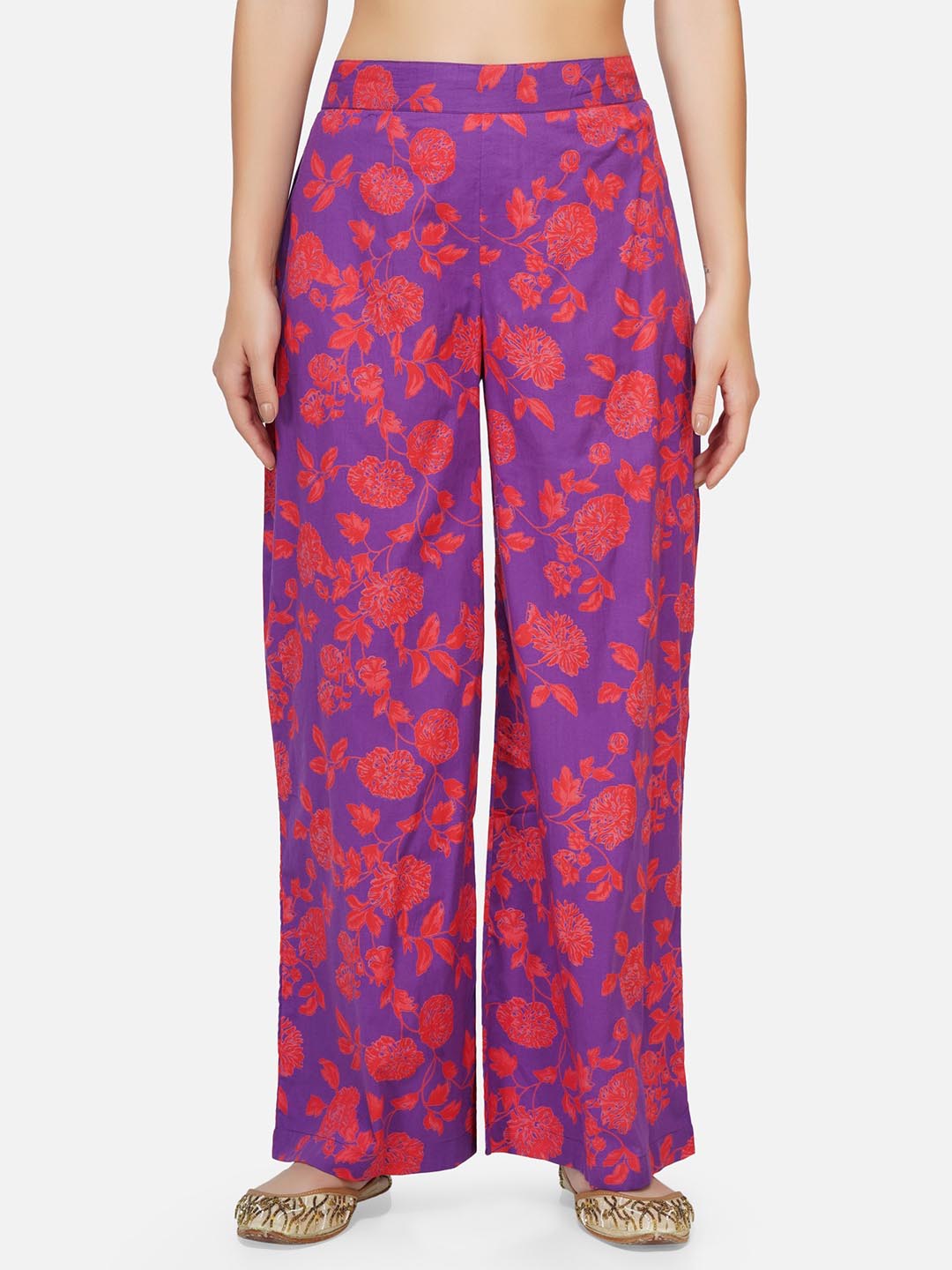 Purple Printed Straight Pants Only