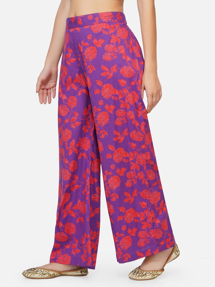 Purple Printed Straight Pants Only