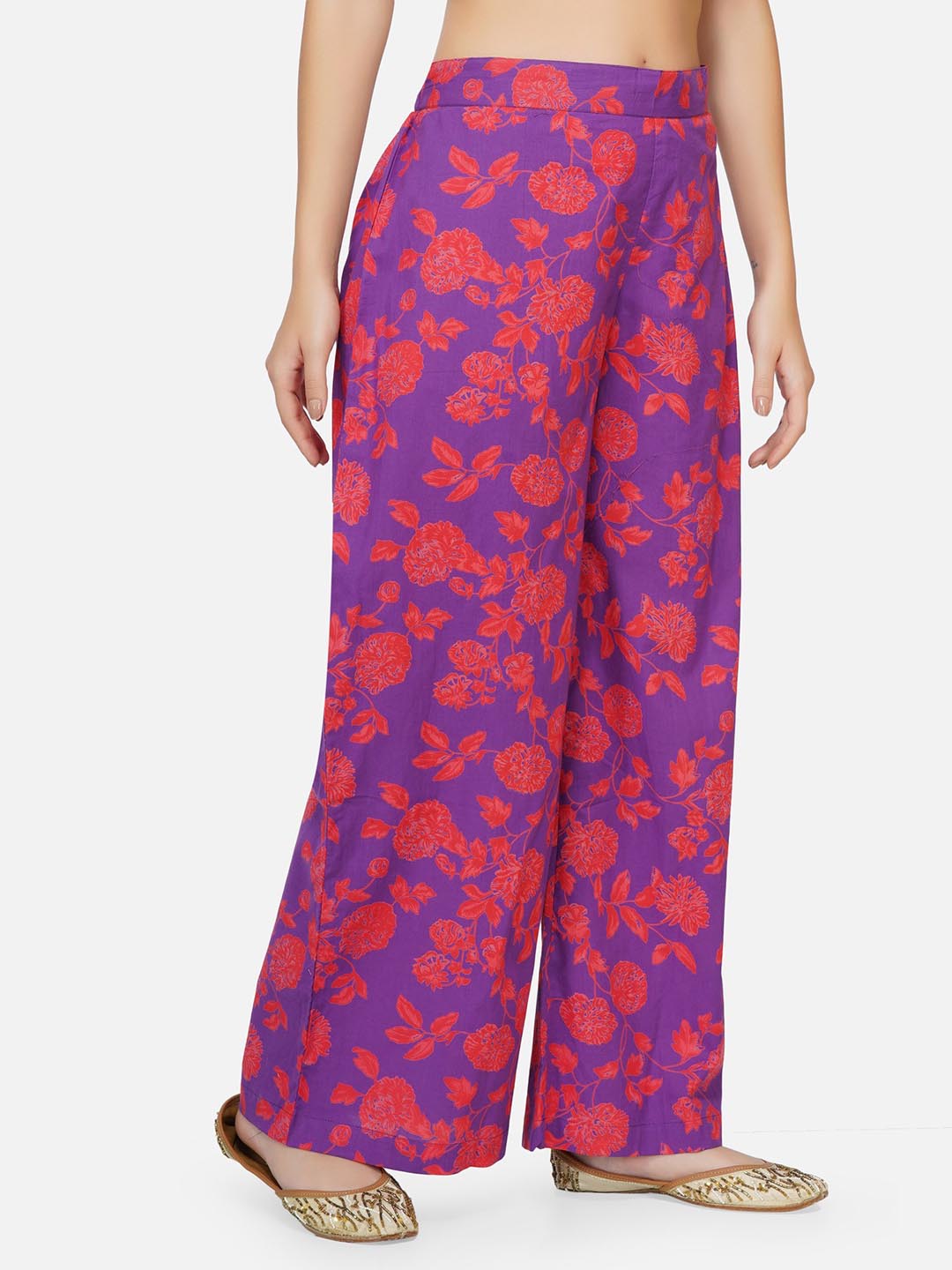 Purple Printed Straight Pants Only