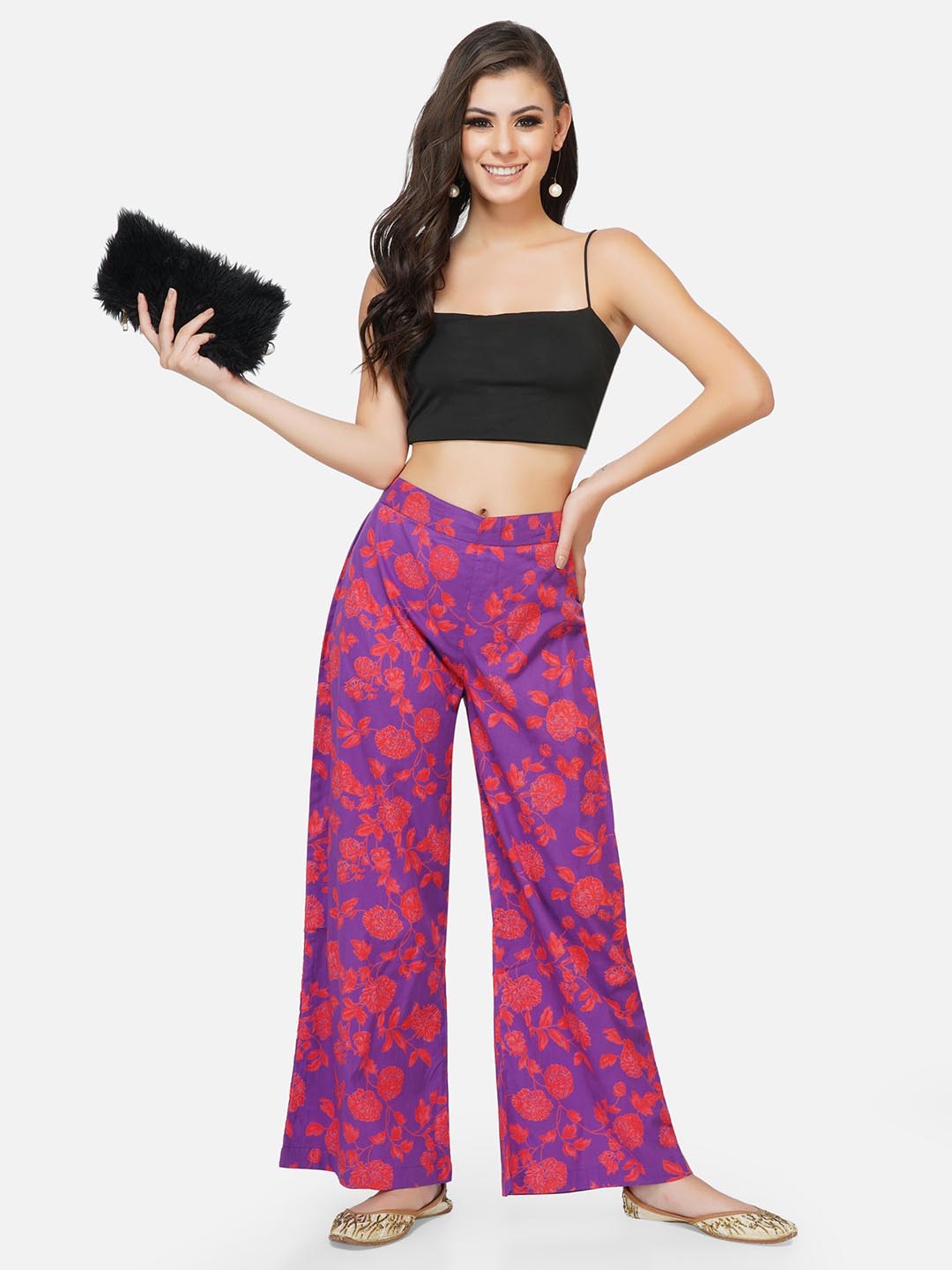 Purple Printed Straight Pants Only