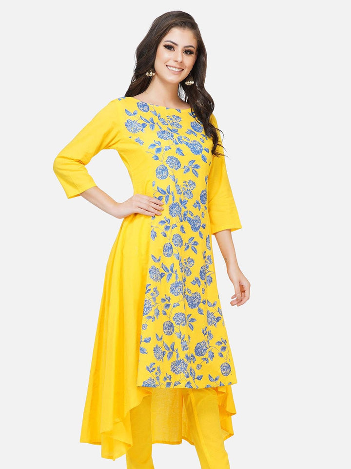 Yellow Printed Centre Panel Kurta Only