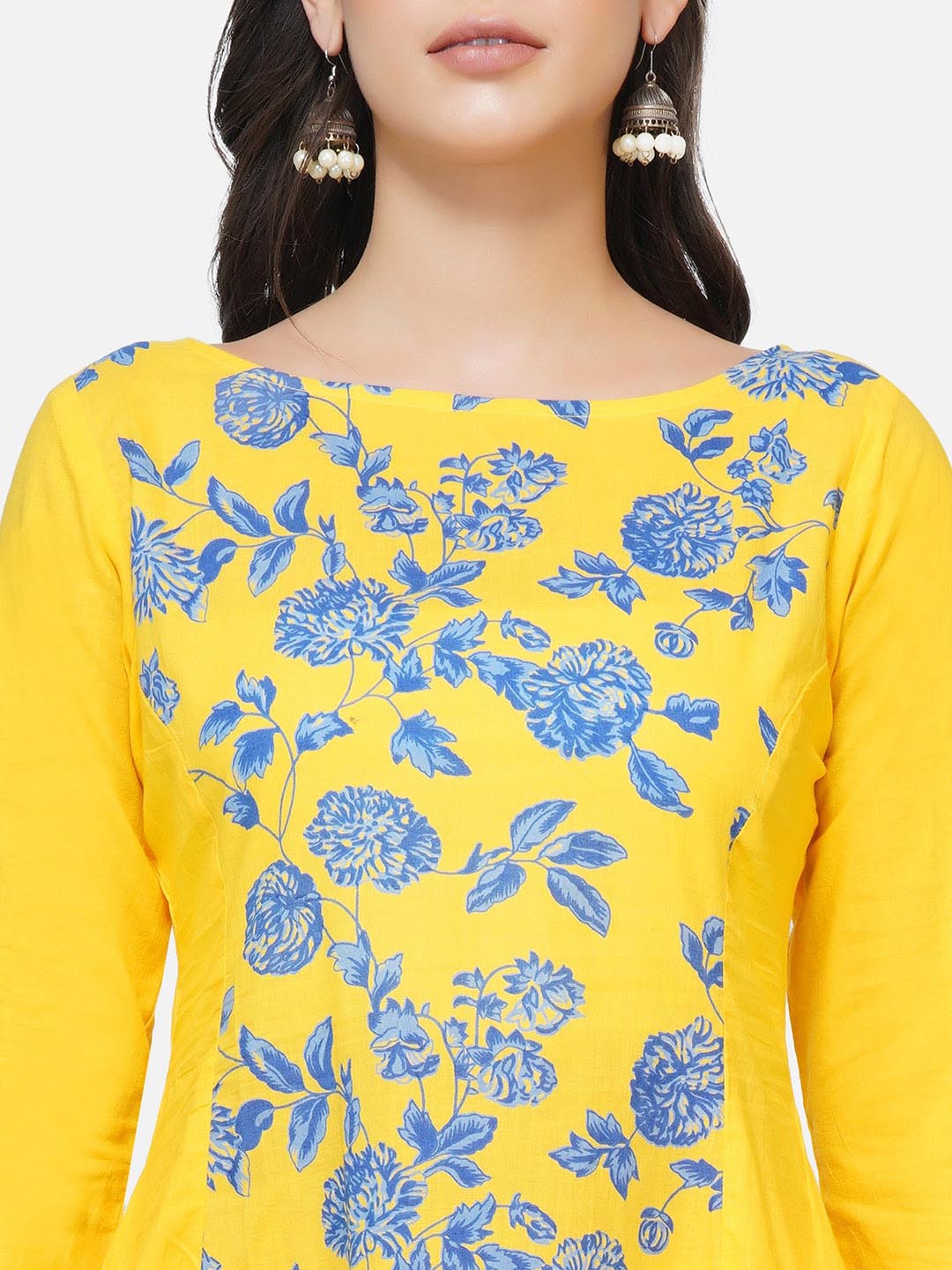 Yellow Printed Centre Panel Kurta Only