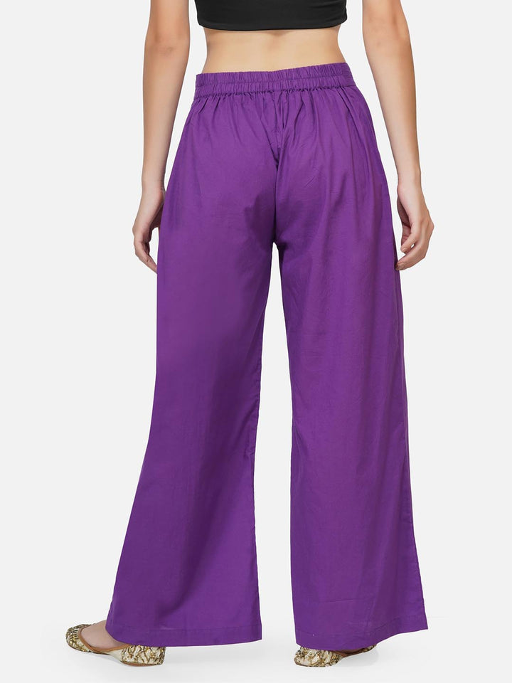 Purple Solid Straight Pants With Pockets