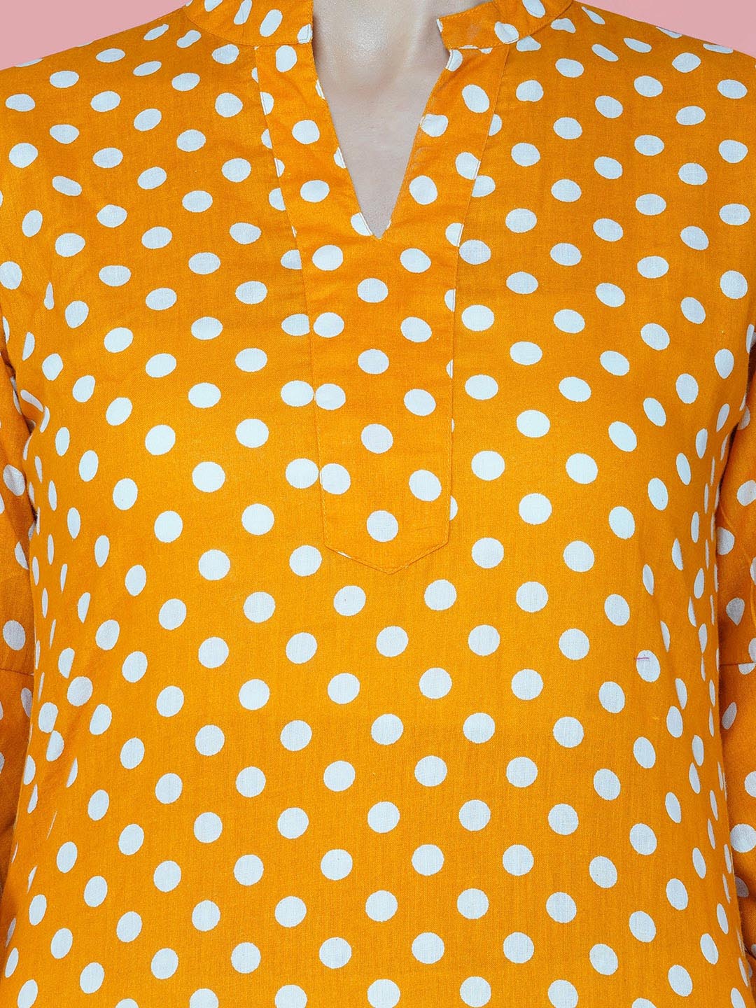 Yellow & White Polka Dot Cotton Long Dress