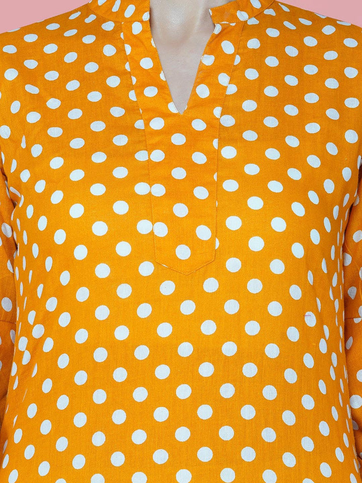 Yellow & White Polka Dot Cotton Long Dress