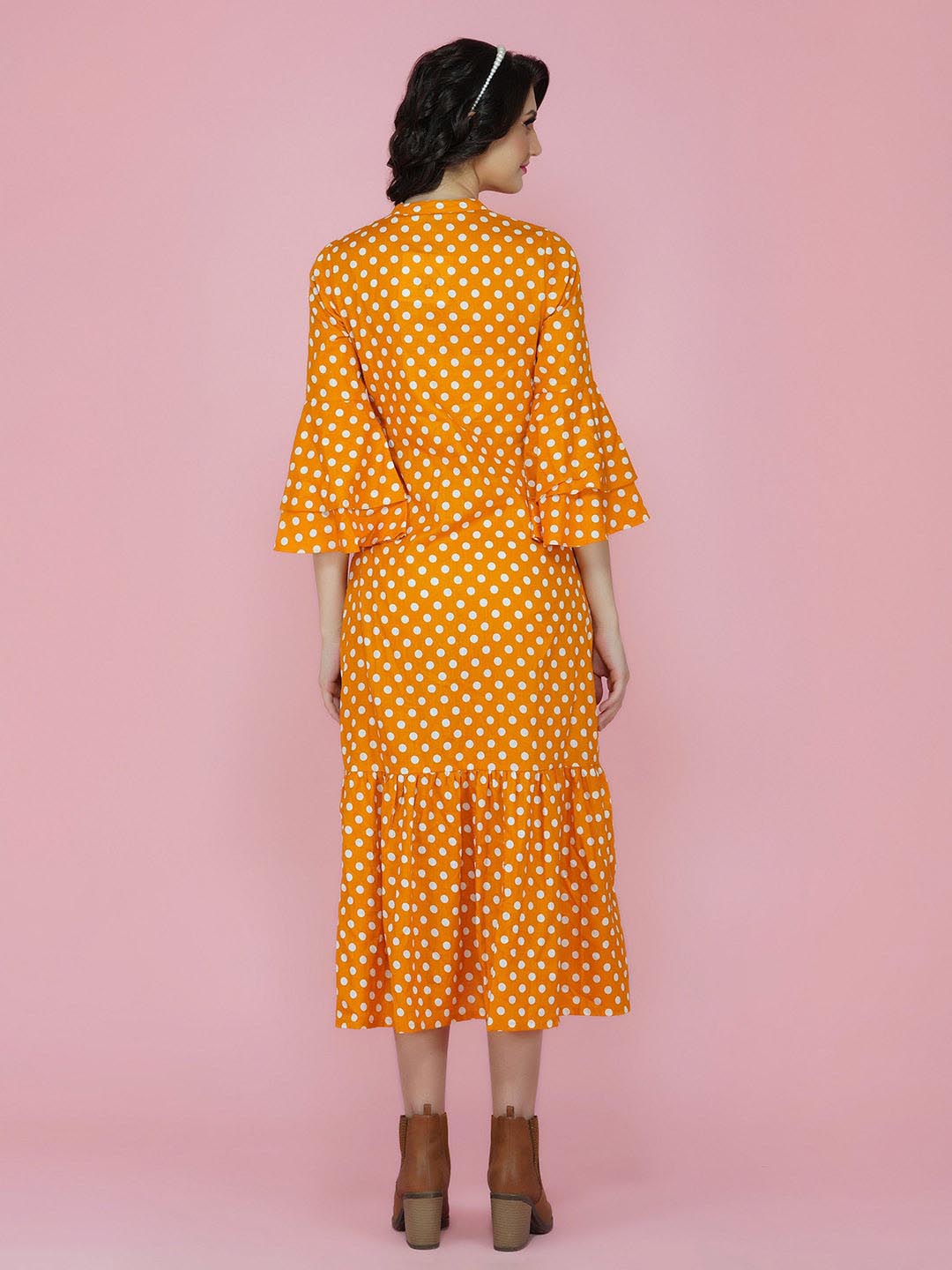 Yellow & White Polka Dot Cotton Long Dress