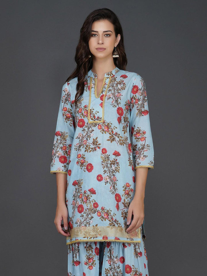 Light Blue Floral Printed Kurta