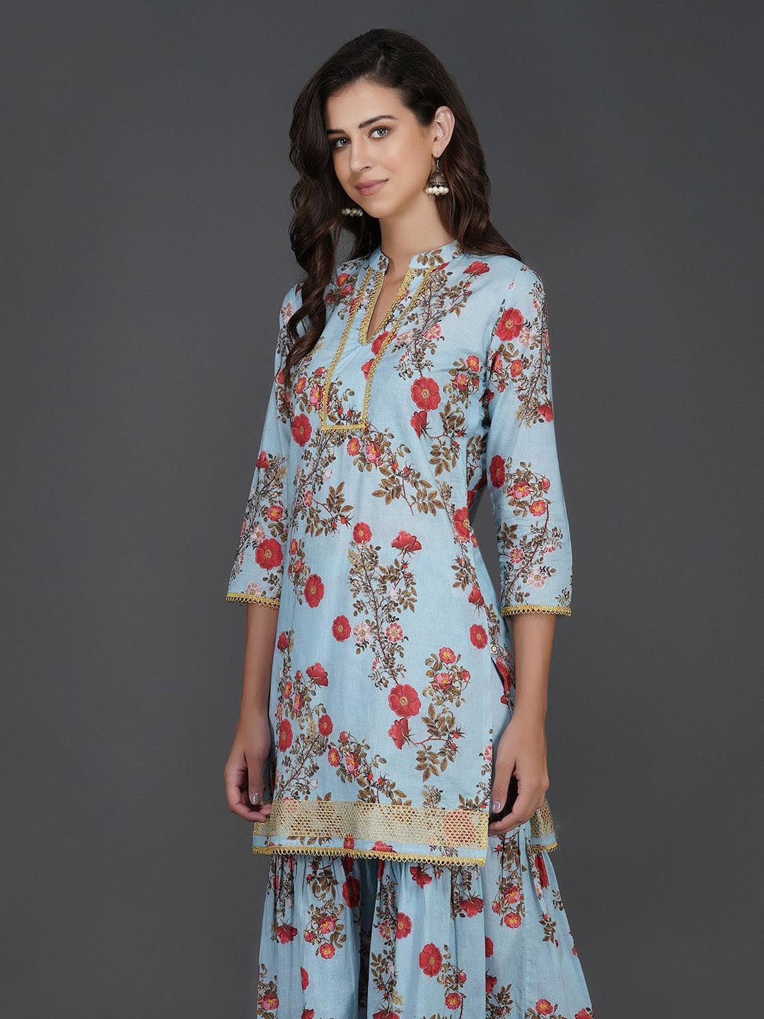 Light Blue Floral Printed Kurta