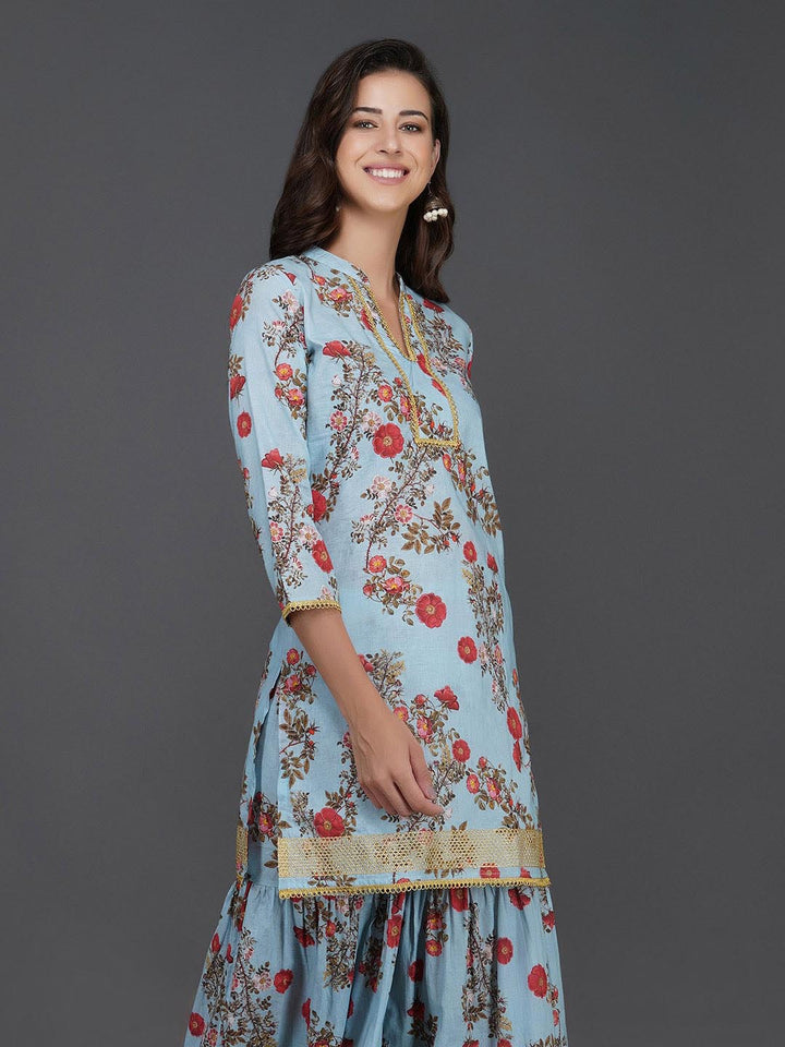 Light Blue Floral Printed Kurta