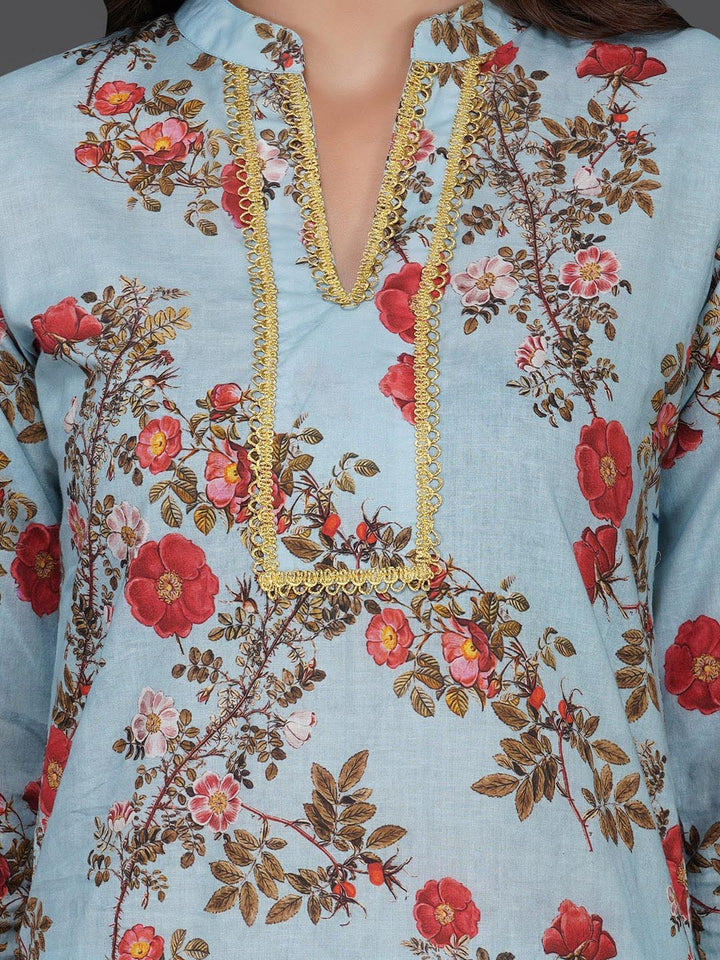 Light Blue Floral Printed Kurta