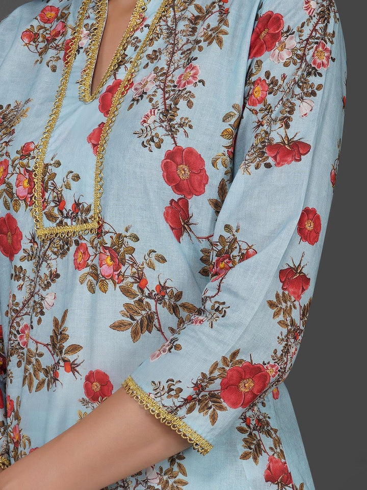 Light Blue Floral Printed Kurta