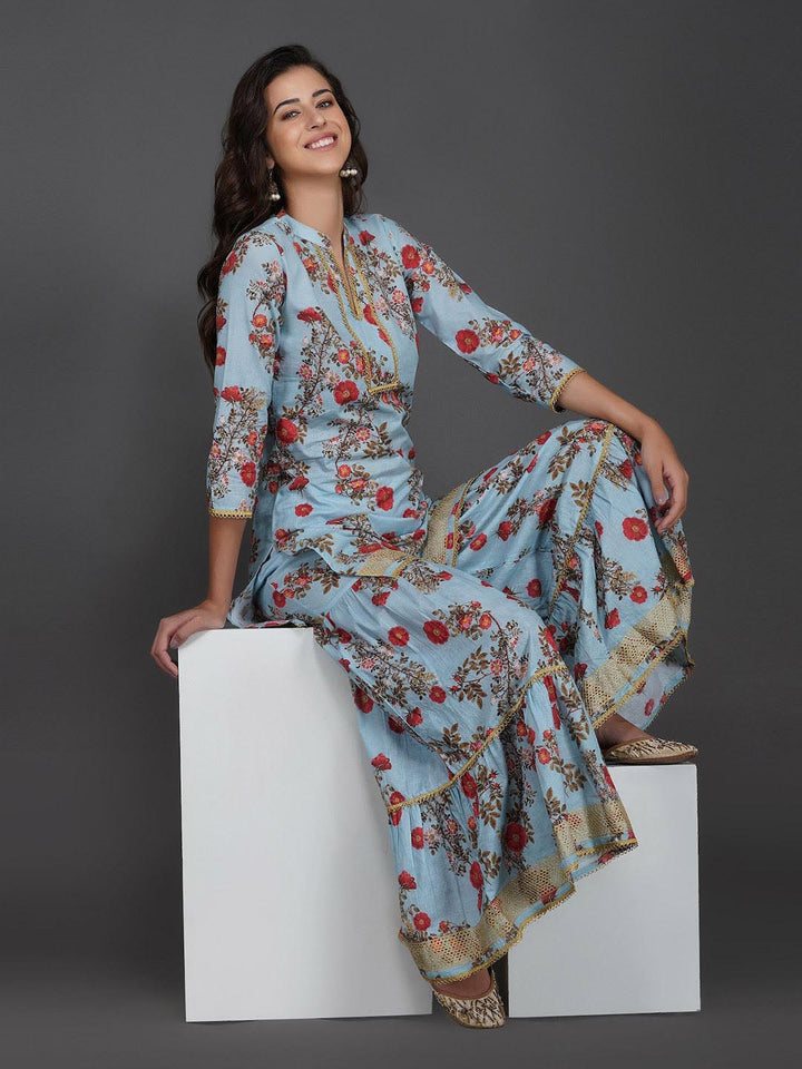 Light Blue Floral Printed Kurta