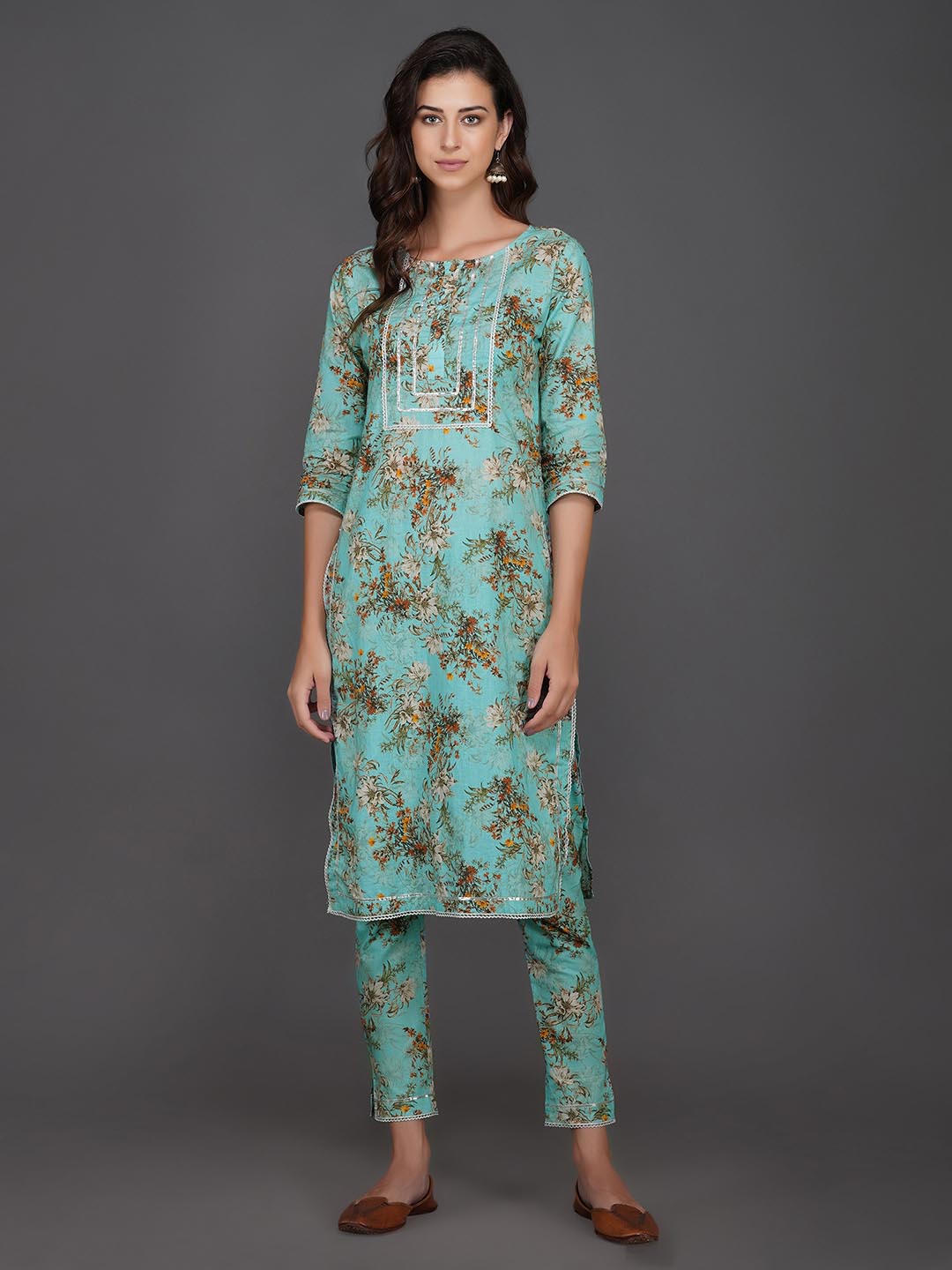 Turquoise Printed Kurta & Pant Set