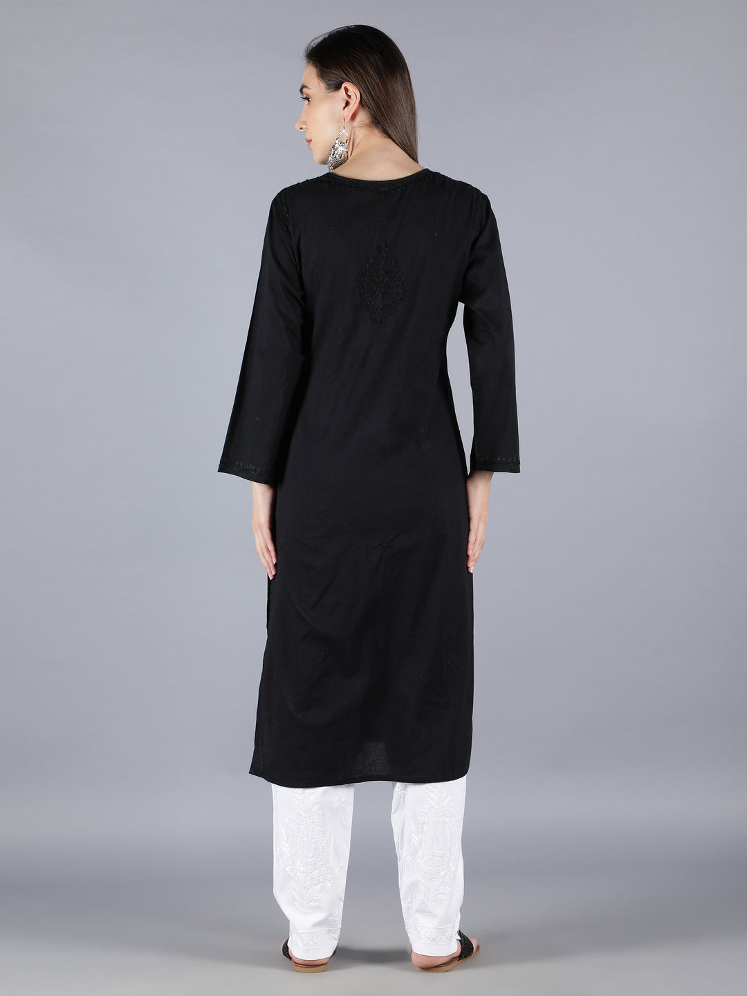 Chikankari Ethnic Black Cotton Kurta Set