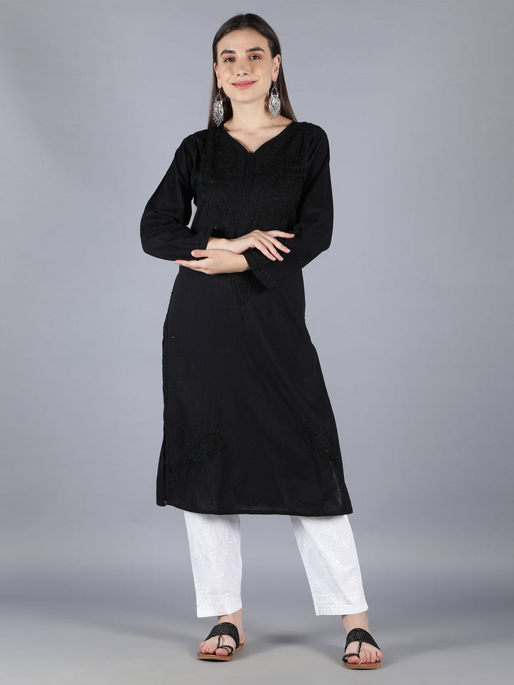 Chikankari Ethnic Black Cotton Kurta Set