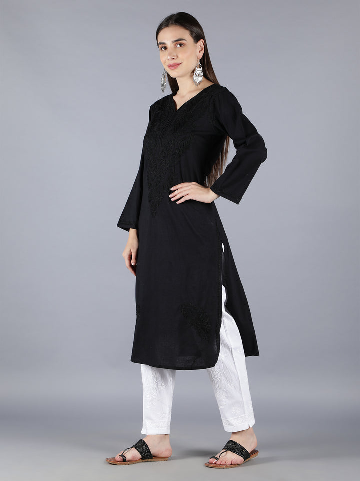 Chikankari Ethnic Black Cotton Kurta Set