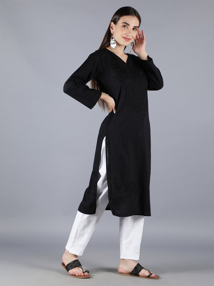 Chikankari Ethnic Black Cotton Kurta Set