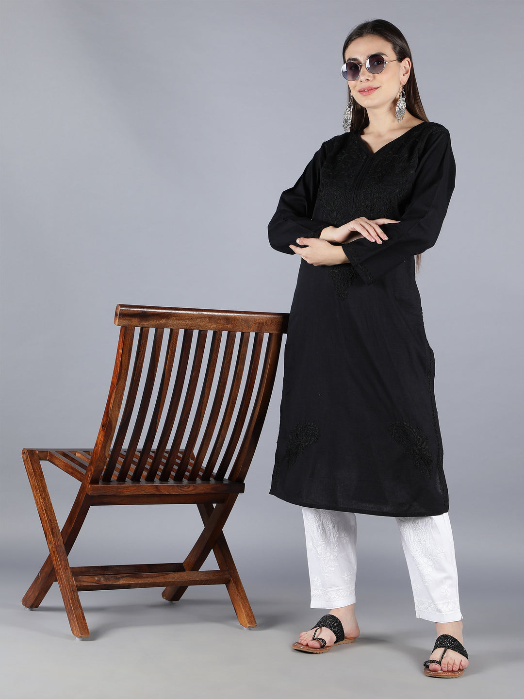 Chikankari Ethnic Black Cotton Kurta Set