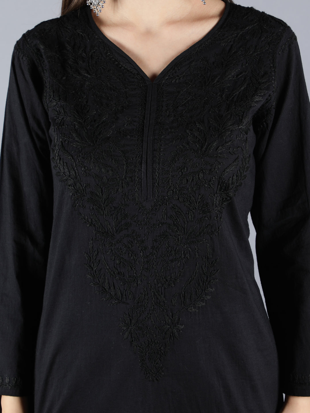 Chikankari Ethnic Black Cotton Kurta Set