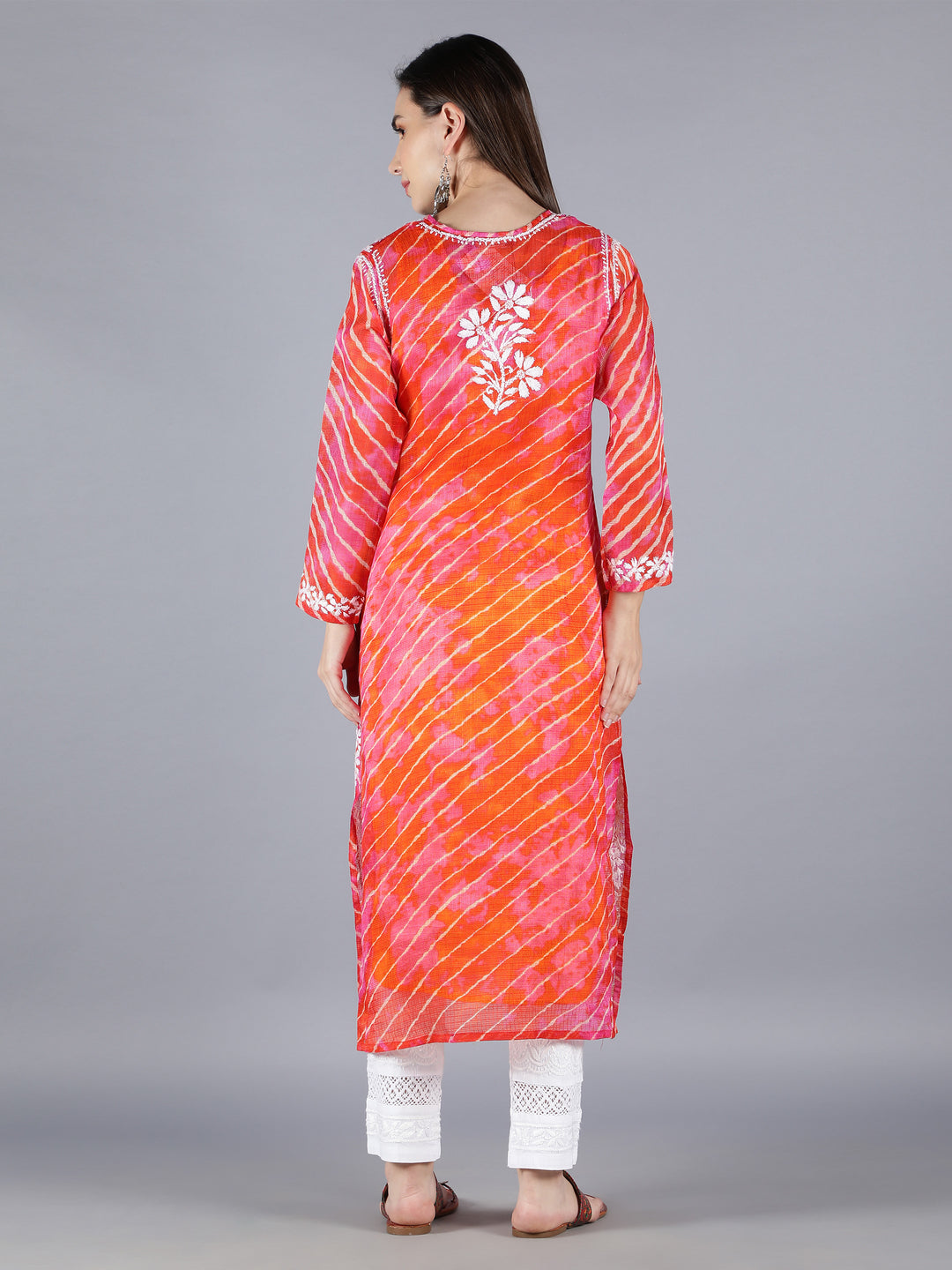 Chikankari Orange Kota Kurta & Palazzo Set