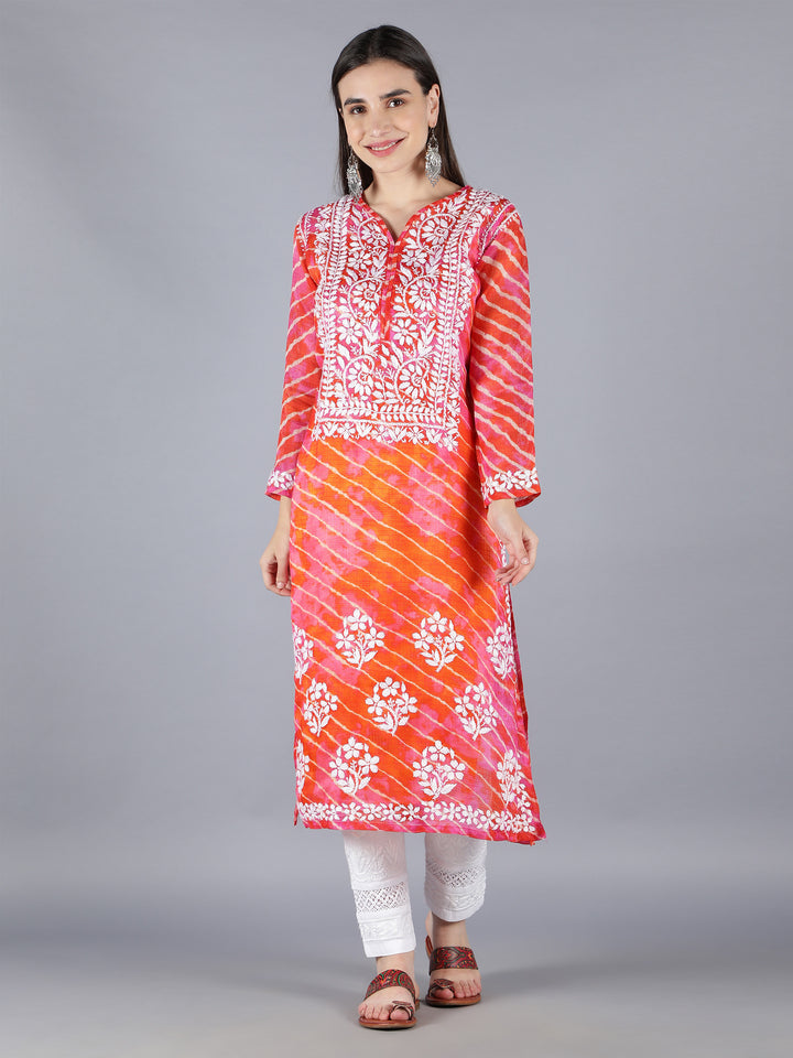 Chikankari Orange Kota Kurta & Palazzo Set